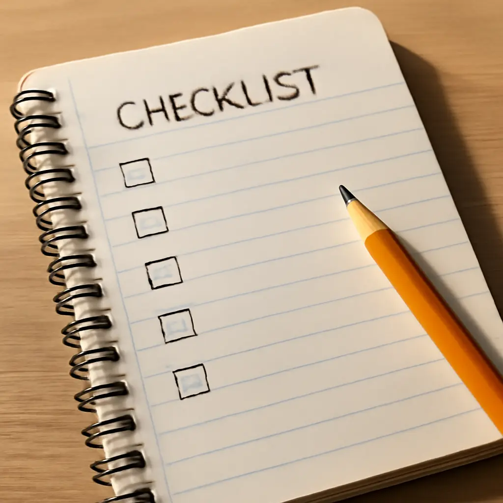 Sešit s kontrolním seznamem a tužkou pro kontrolu pyrotechniky