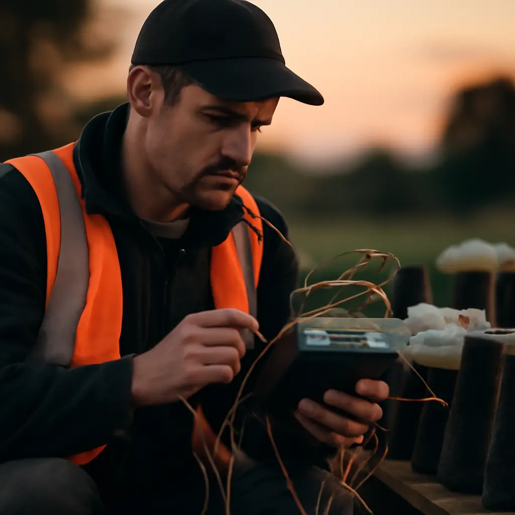 Technik kontroluje profesionální pyrotechnické zařízení před představením